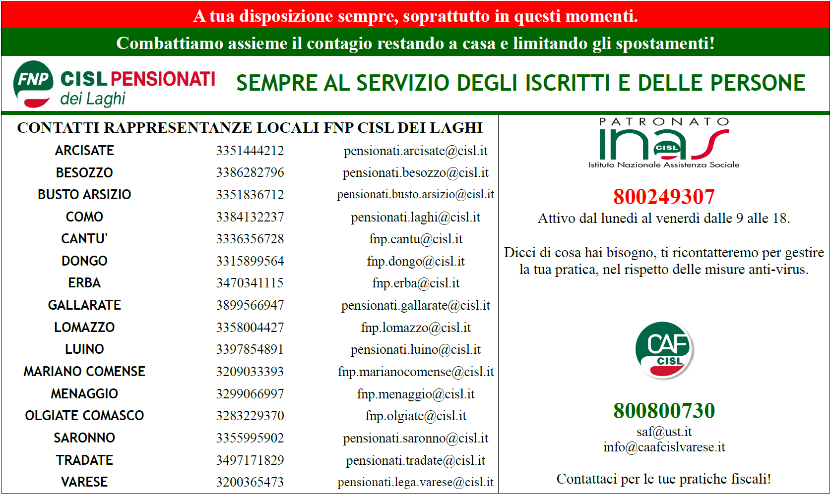 Volantino recapiti Covid
